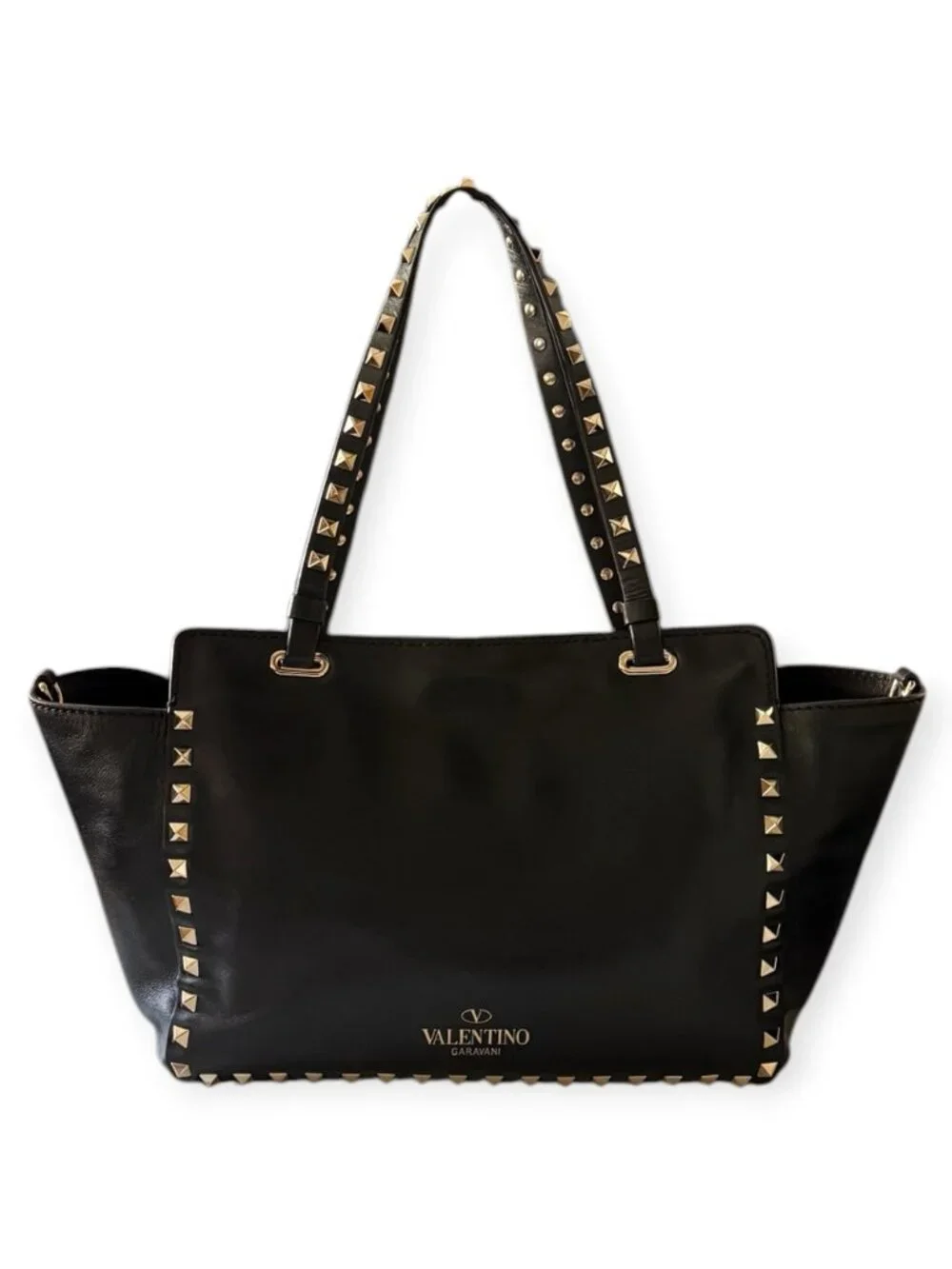 Valentino Garavani Rockstud Small Leather Tote | Black w/ Dustbag - Picture 4 of 7